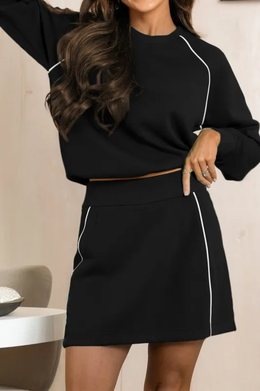 Piping Contrast Crewneck Pullover and Mini Skirt Co-ord Set sold by eAura