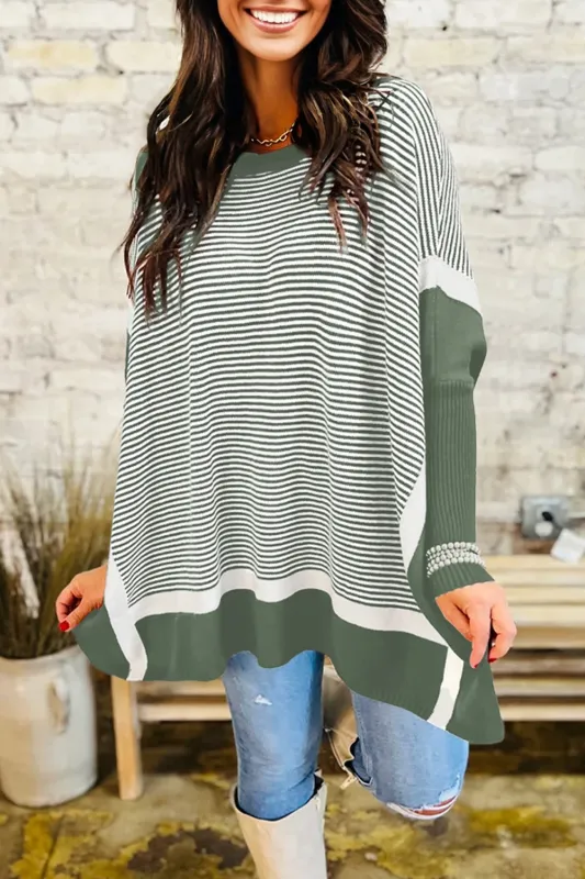Striped Dolman Oversize Tunic Sweater sold by eAura