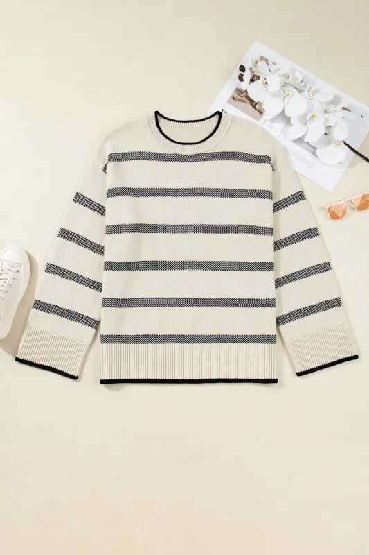 Stripe Wide Sleeve Drop Shoulder Plus Sweater sold by eAura
