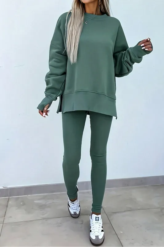 Oversize Slit Sweatshirt and Ribbed Leggings Co-ord Set sold by eAura