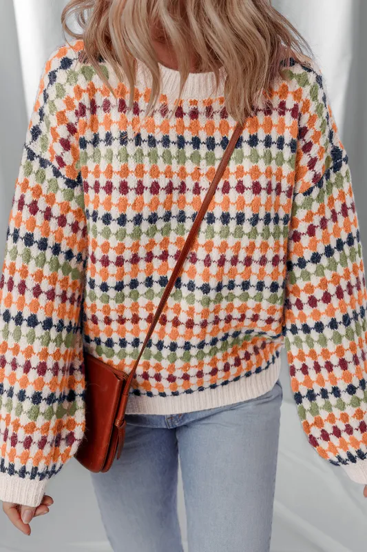 Multicoloured Dotty Stripe Pattern Knit Drop Shoulder Sweater sold by eAura