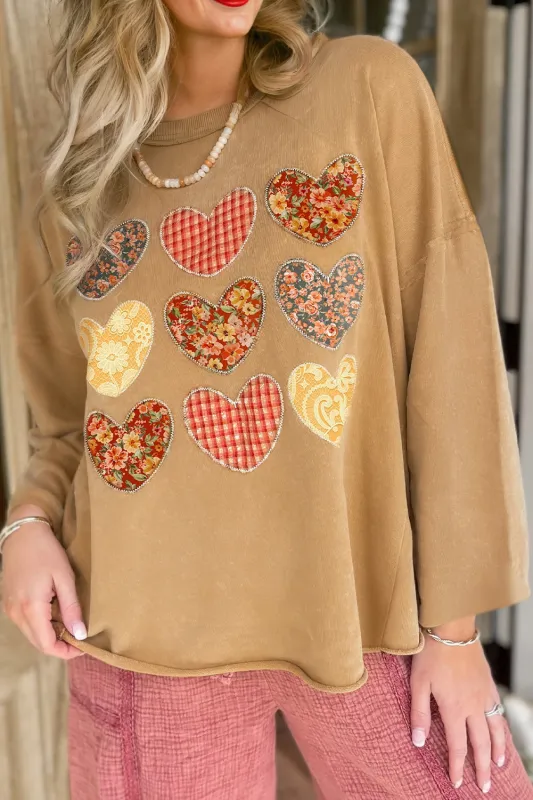 Floral Heart Stitched Exposed Seam Mineral Wash Sweatshirt sold by eAura
