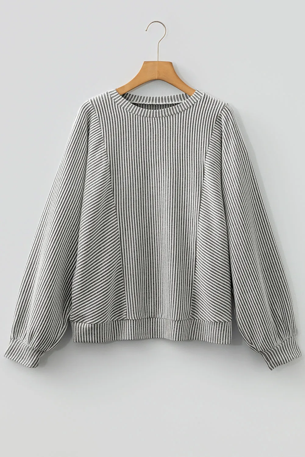 Grey Ribbed Round Neck Long Lantern Sleeve Top sold by eAura product image thumbnail 5