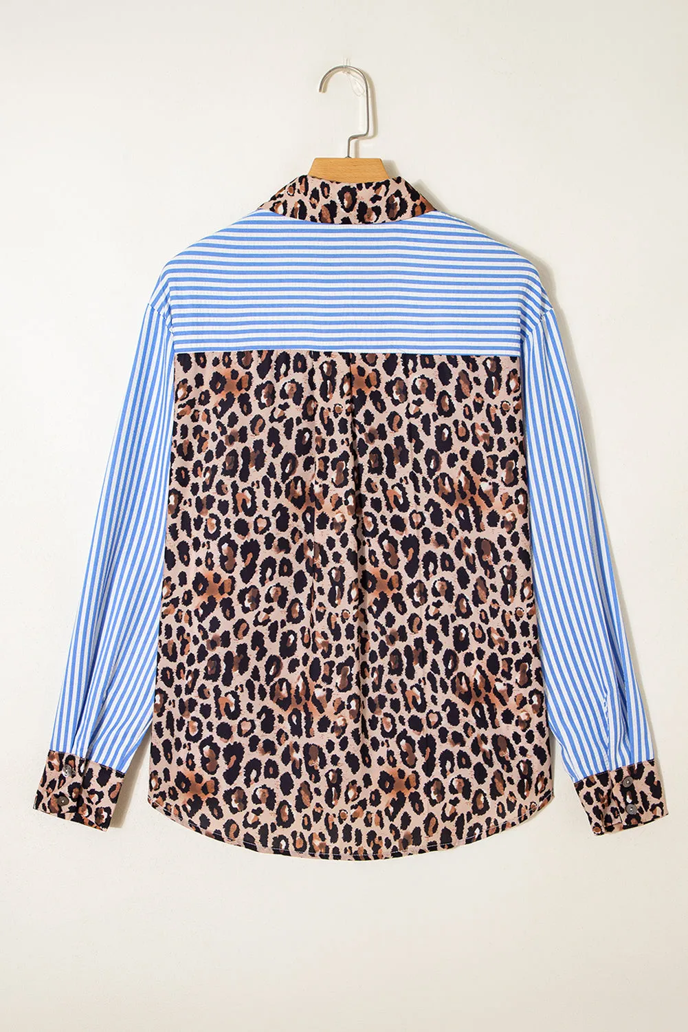 Striped Leopard Print Patchwork Button Up Shirt sold by eAura product image thumbnail 3