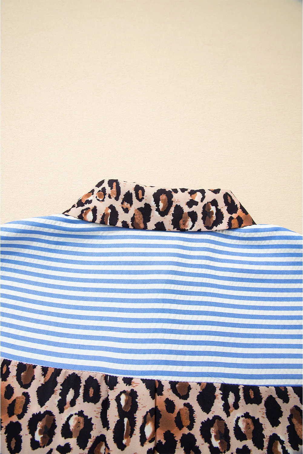 Striped Leopard Print Patchwork Button Up Shirt sold by eAura product image thumbnail 5