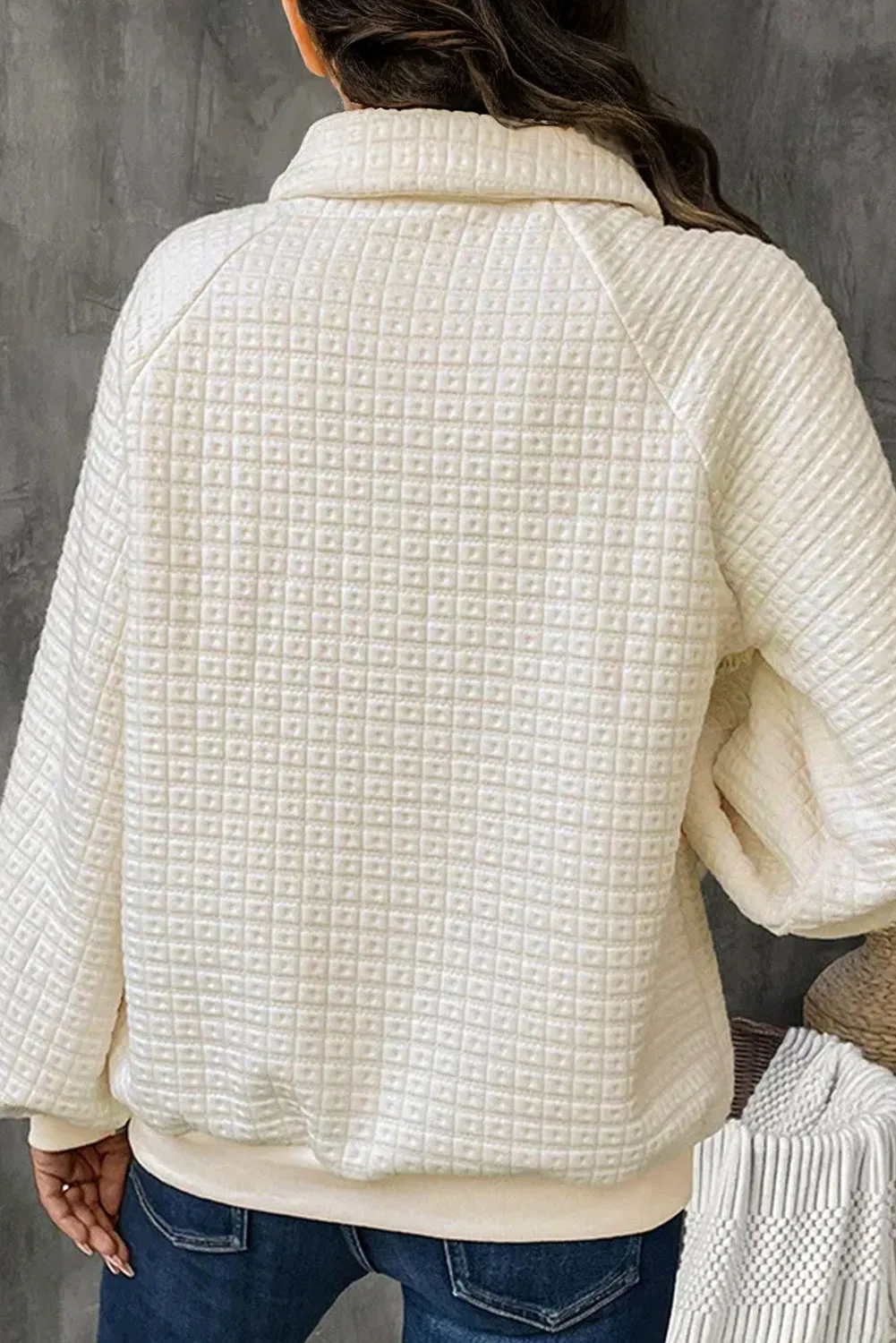 Textured Half Button Collared Sweatshirt sold by eAura product image thumbnail 2