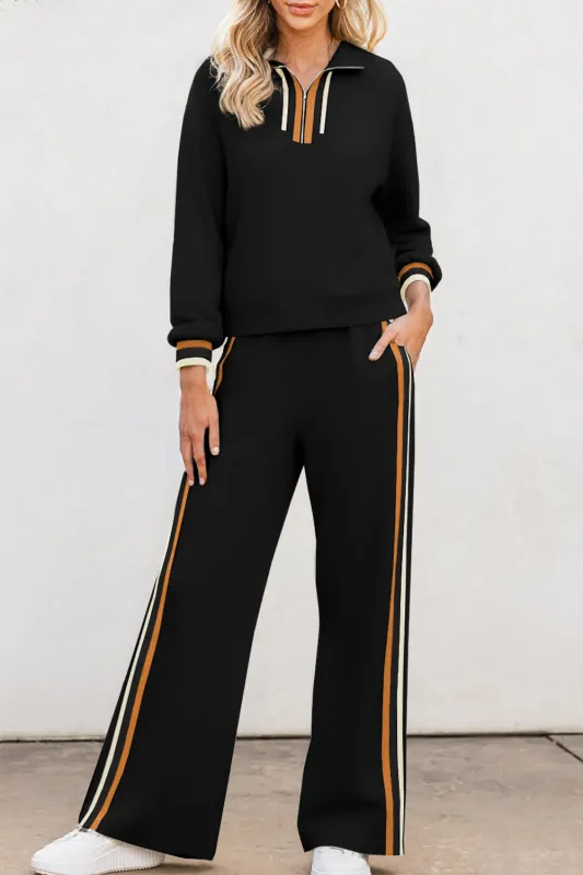 Striped Patchwork Quarter Zip Pullover Loose Trousers Co-ord set sold by eAura