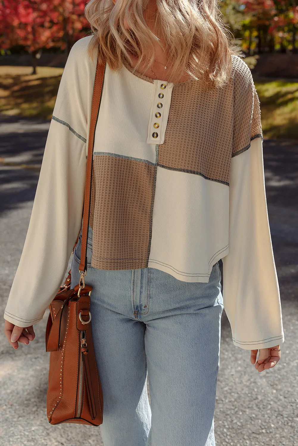 Waffle Stitch Detail Long Sleeve Boxy Top sold by eAura product image thumbnail 5