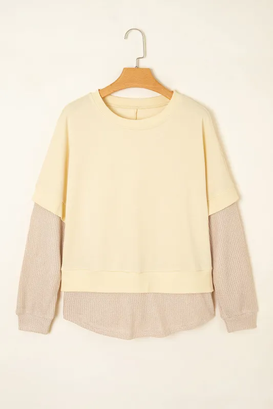 Faux Two Piece Patchwork Round Neck Sweatshirt sold by eAura