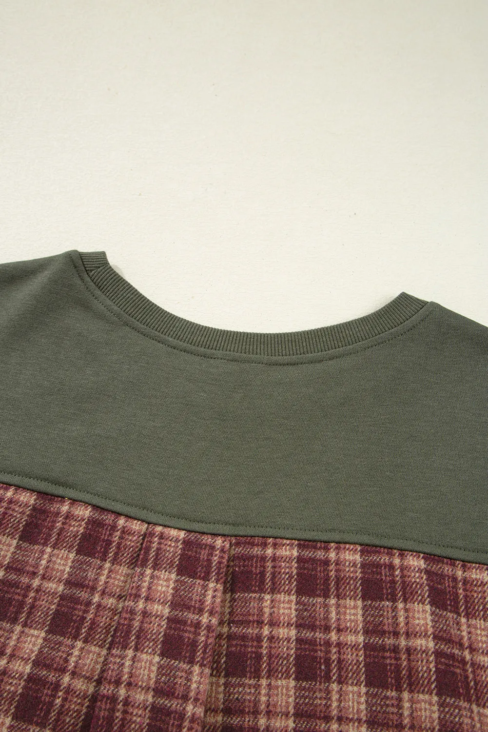 Green Plaid Patchwork Drop Shoulder Sweatshirt sold by eAura product image thumbnail 4