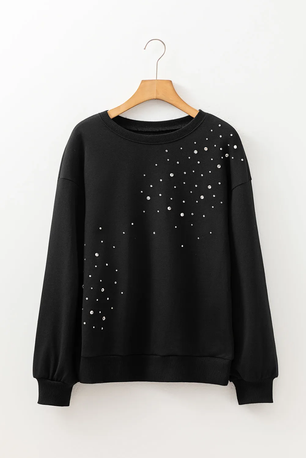 Black Rhinestone Embellished Drop Shoulder Sweatshirt sold by eAura product image thumbnail 4