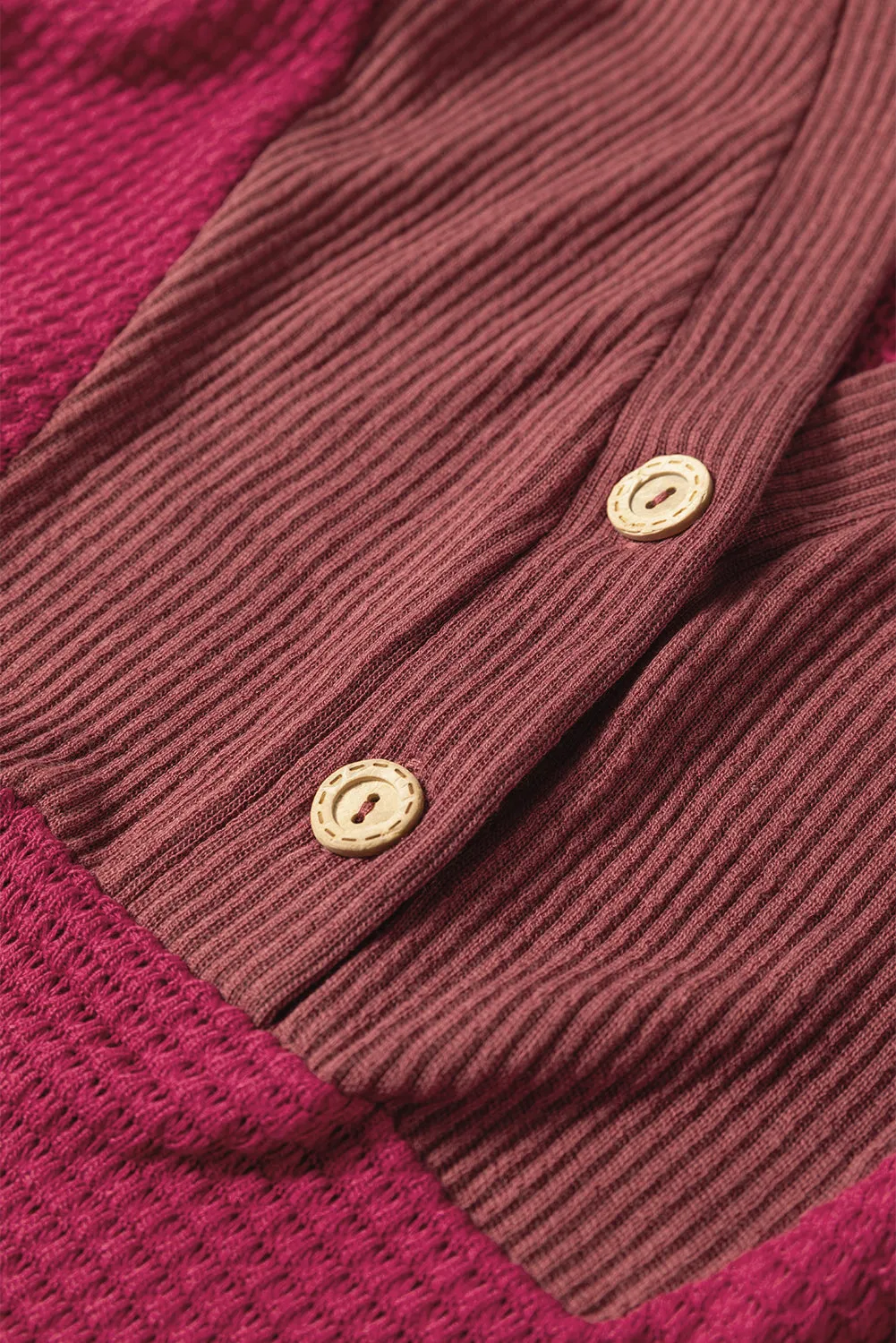 Waffle Patchwork Drop Shoulder Hooded Long Sleeve Top sold by eAura product image thumbnail 4