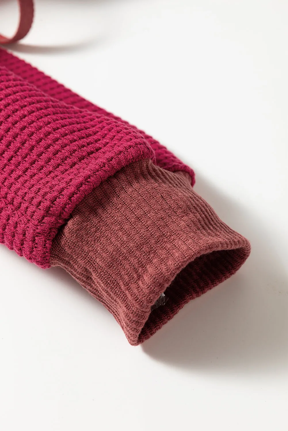 Waffle Patchwork Drop Shoulder Hooded Long Sleeve Top sold by eAura product image thumbnail 3