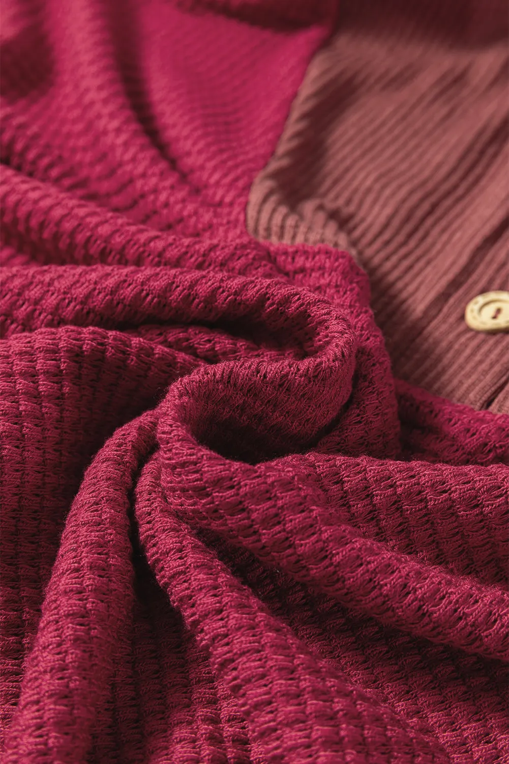 Waffle Patchwork Drop Shoulder Hooded Long Sleeve Top sold by eAura product image thumbnail 5