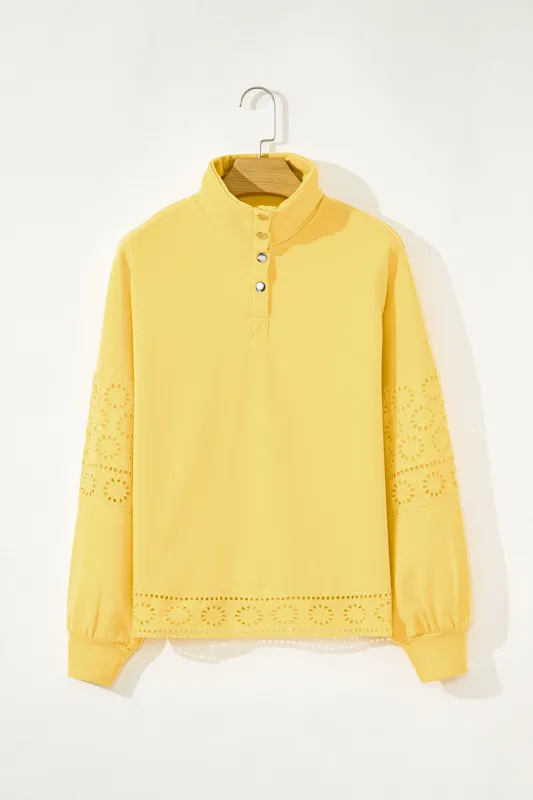 Embroidered Flower Patchwork Snap Buttons Pullover Sweatshirt sold by eAura