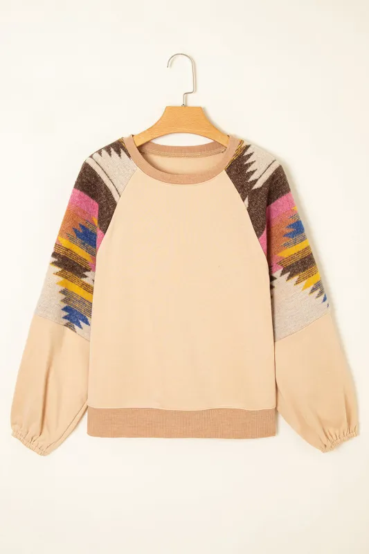 Aztec Patchwork Raglan Pullover Sweatshirt sold by eAura