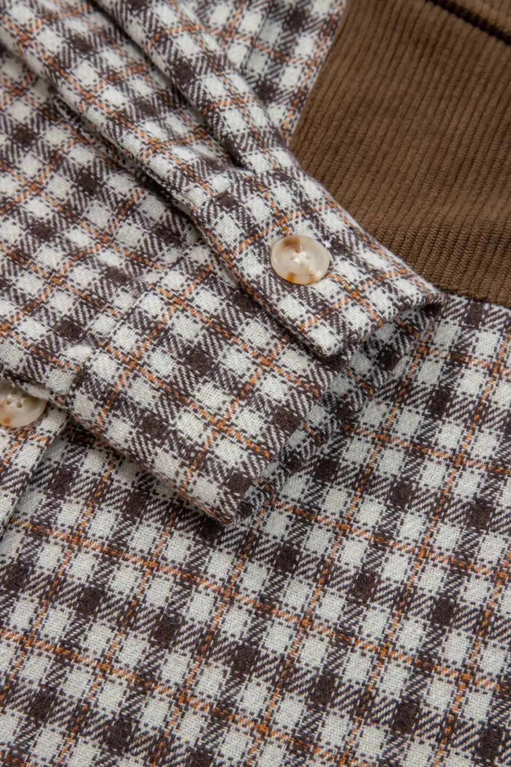 Casual Contrast Soft Corduroy Patchwork Plaid Shacket sold by eAura product image thumbnail 4