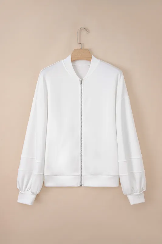 White Zip-Up Puff Sleeve Jacket sold by eAura