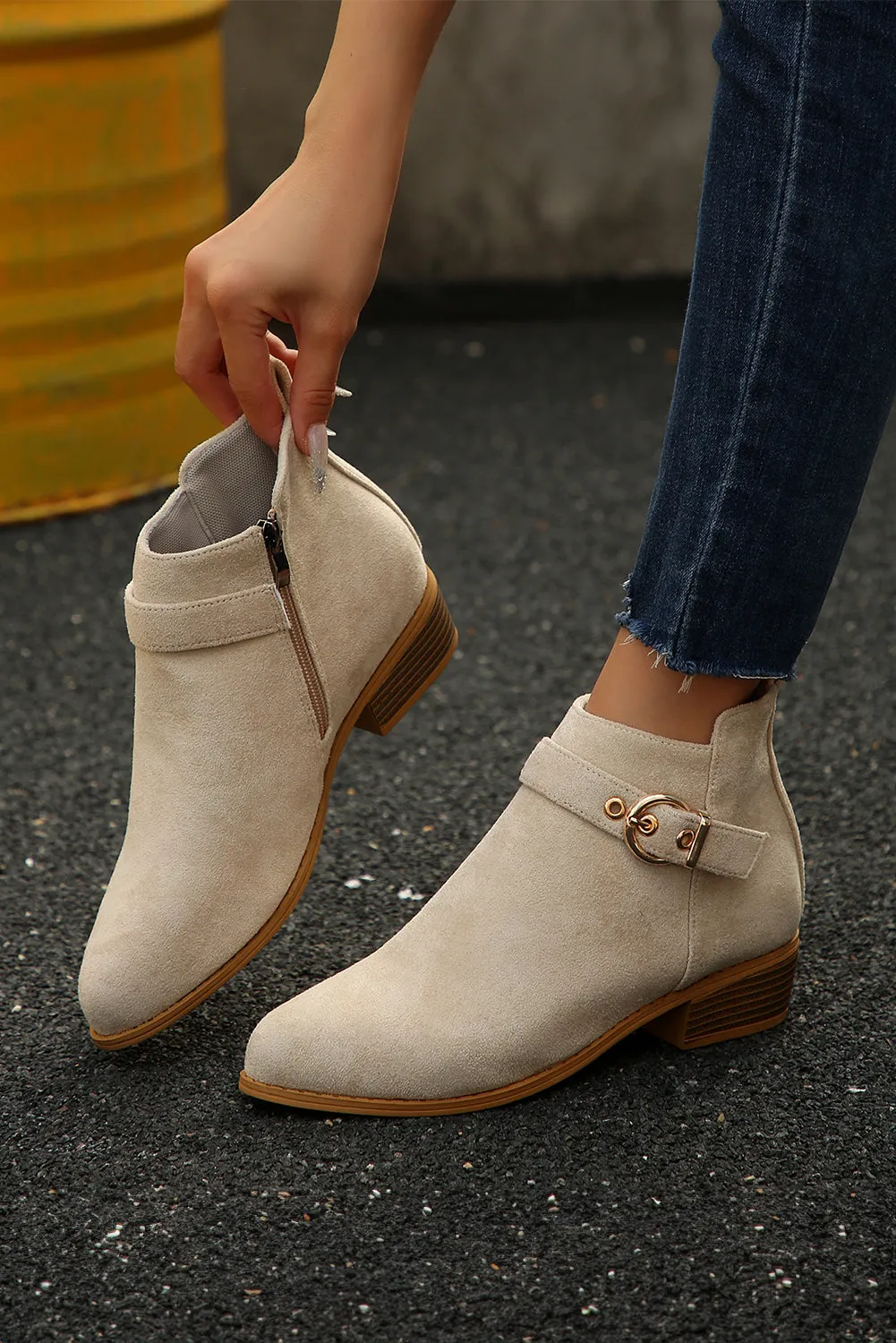 Beige Retro Pointed Toe Ankle Boots sold by eAura