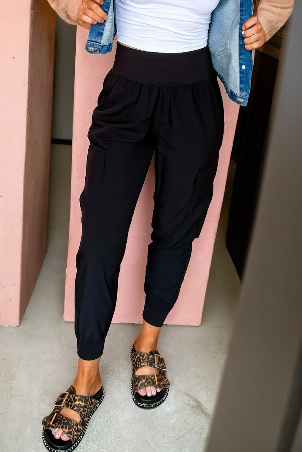 Elastic High Waist Cargo Jogger Trousers With Pockets sold by eAura product image thumbnail 5