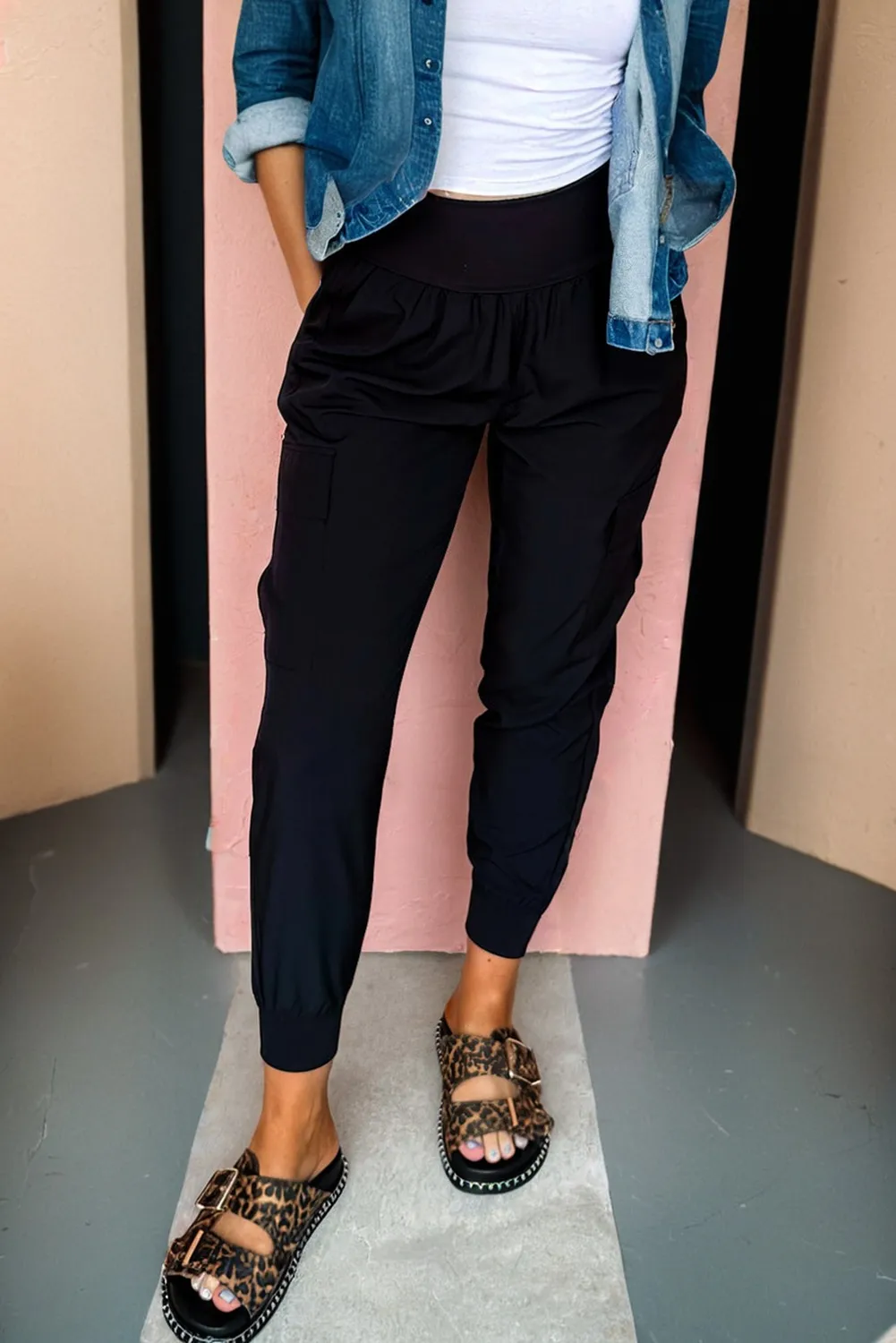 Elastic High Waist Cargo Jogger Trousers With Pockets sold by eAura product image thumbnail 3