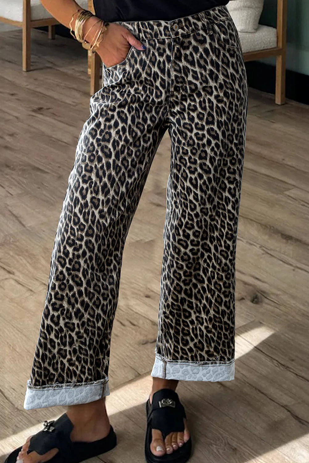 Leopard Straight Loose Leg Jeans sold by eAura