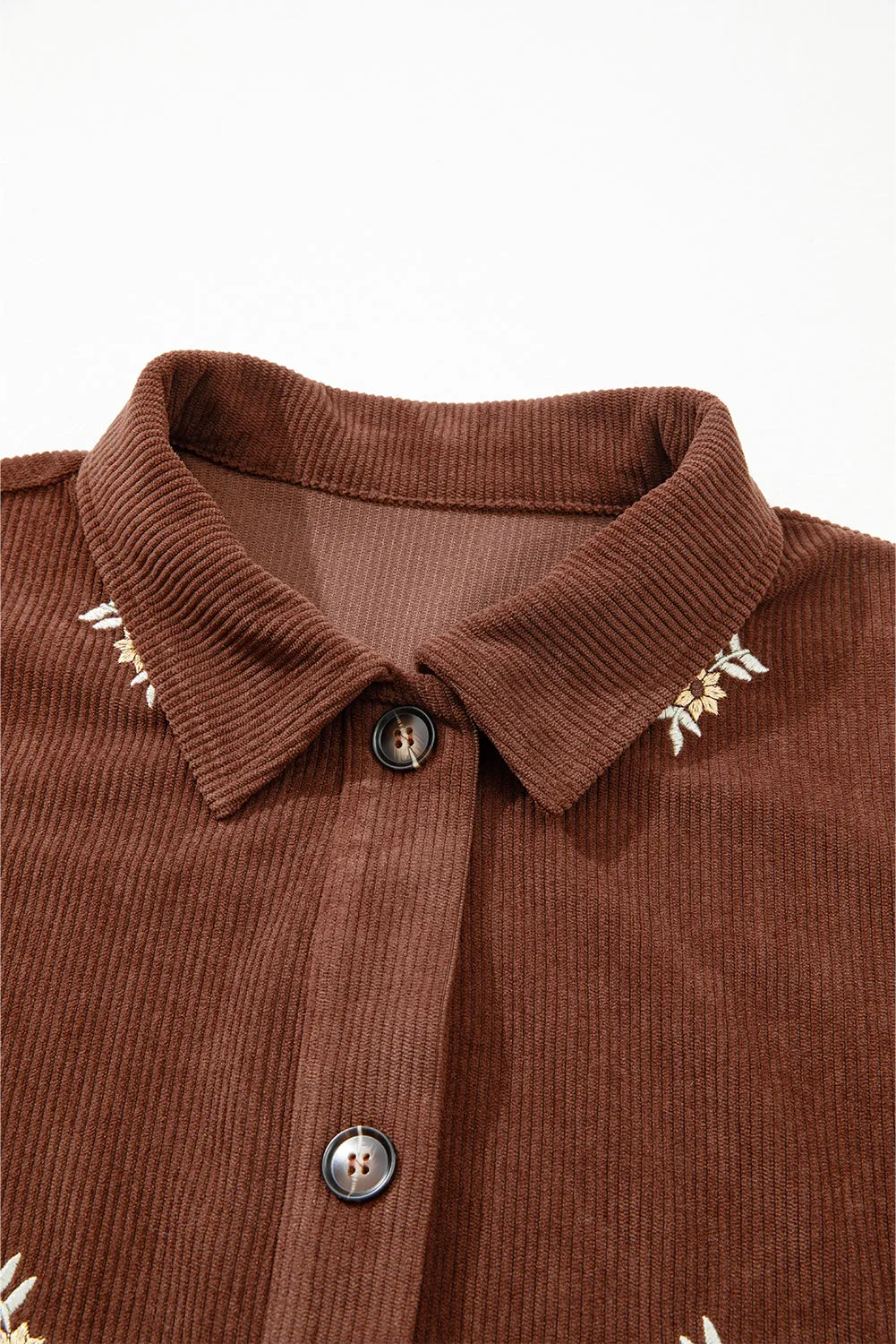 Floral Embroidered Collar Button Front Soft Corduroy Jacket sold by eAura product image thumbnail 3