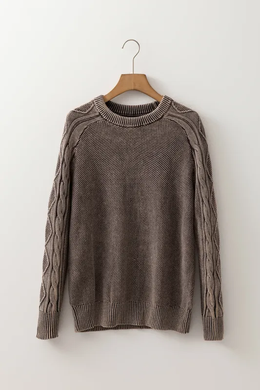 Contrast Cable Knit Sleeve Casual Sweater sold by eAura