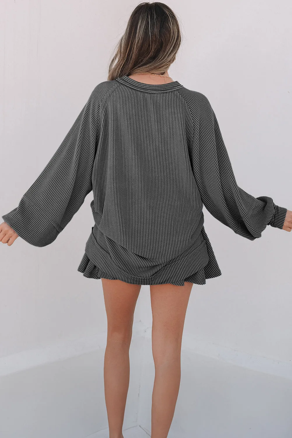 Soft Cord Lantern Sleeve Top & High Waist Ruffled Mini Skort Co-ord sold by eAura product image thumbnail 2