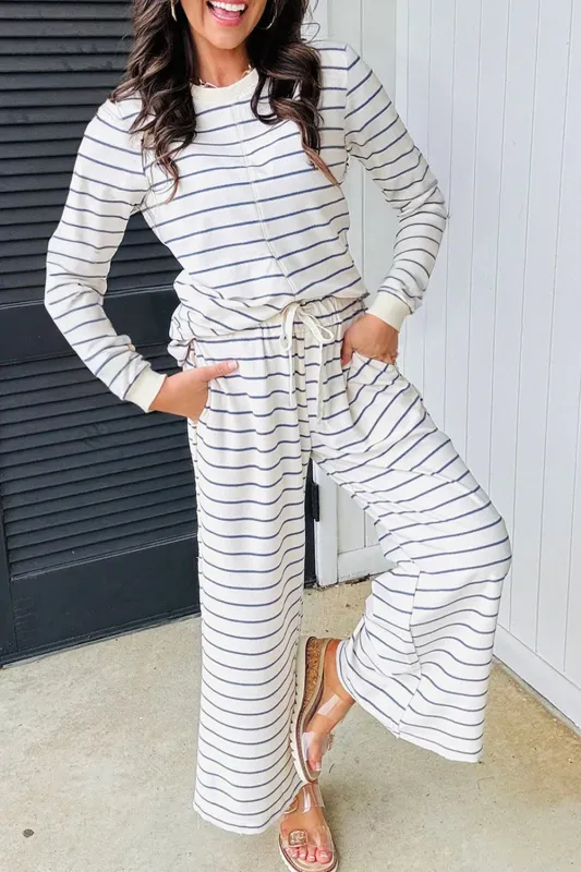 Striped Long Sleeve Top and Drawstring Wide Leg Trousers 2pcs Co-ord Outfit sold by eAura