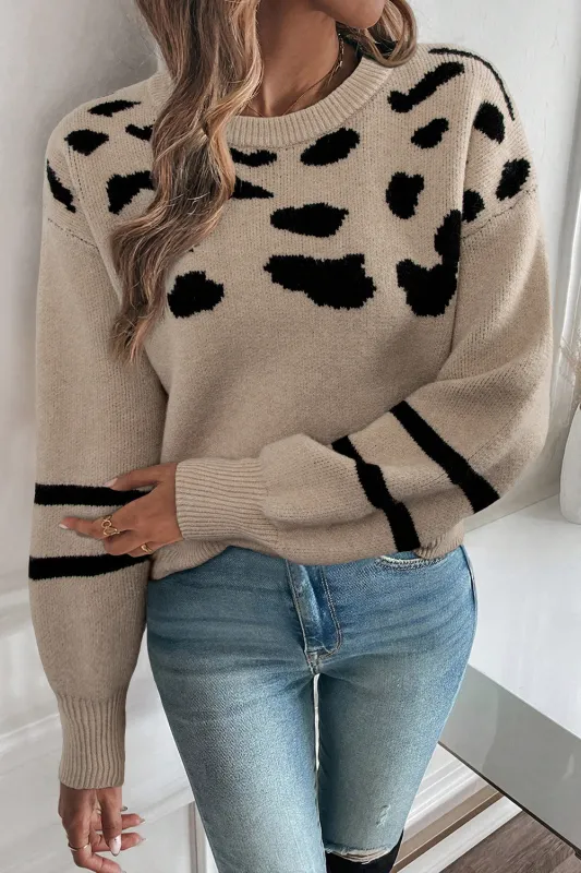 Leopard Striped Detail Drop Shoulder Sweater sold by eAura