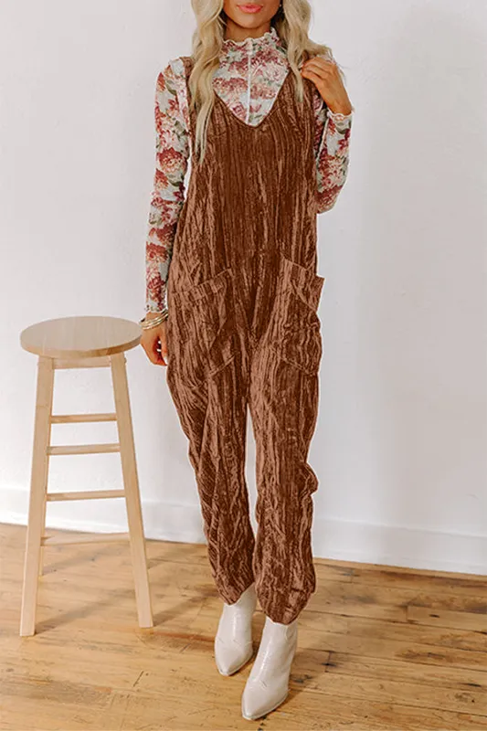 Velvet Adjustable Straps Patched Pocket Sleeveless Jumpsuit sold by eAura