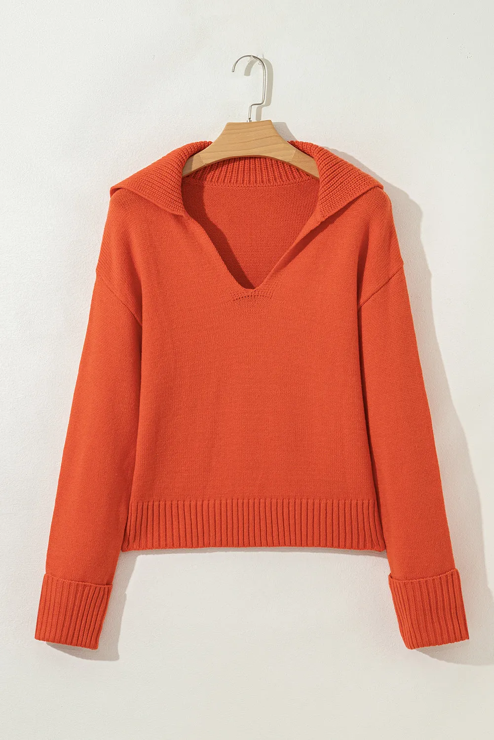 Collared V-Neck Ribbed Edge Sweater sold by eAura