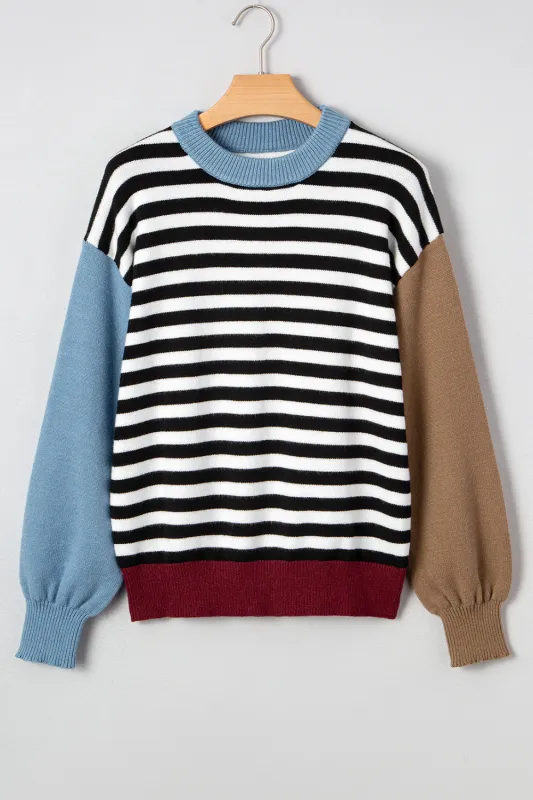 Striped Panels Colourblock Sleeve Sweater sold by eAura