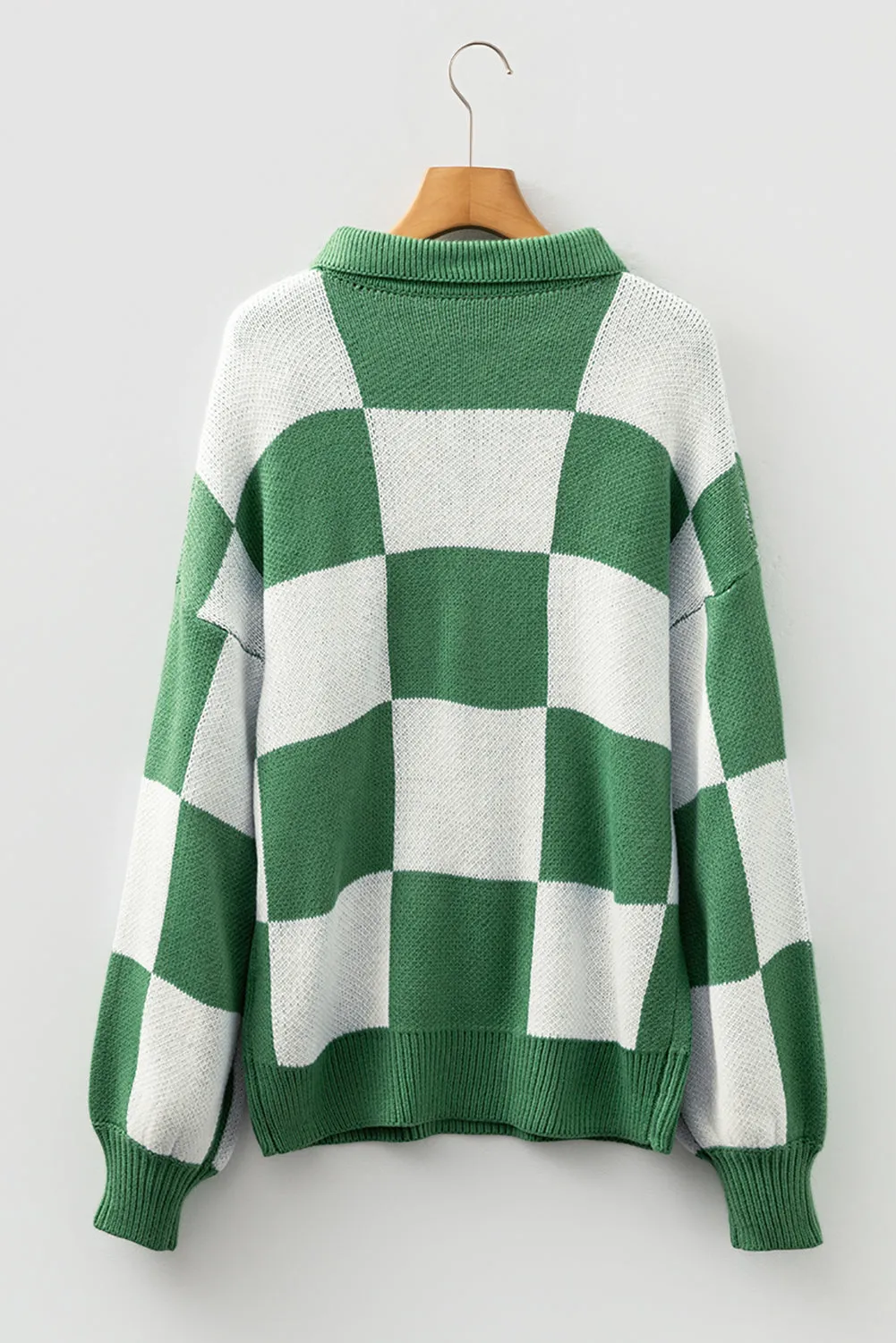 Checkered Pattern Polo Collar Loose Sweater sold by eAura product image thumbnail 2