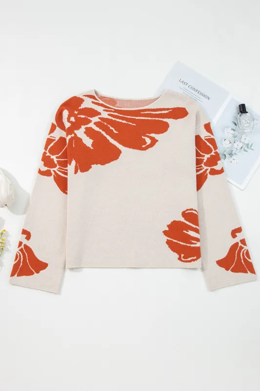 Bold Flower Pattern Wide Sleeve Overside Sweater sold by eAura