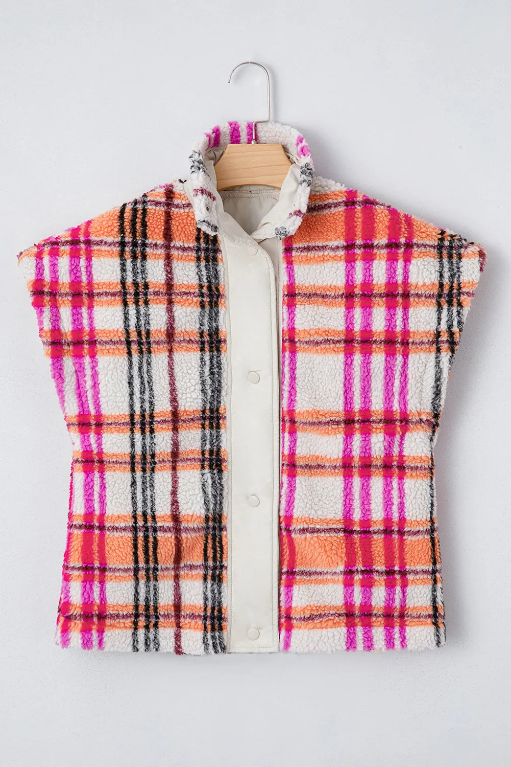 Rose Sherpa Plaid Jacket Vest sold by eAura