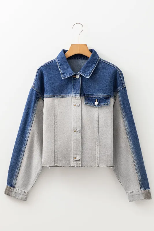 Blue Patchwork Distressed Denim Jacket sold by eAura