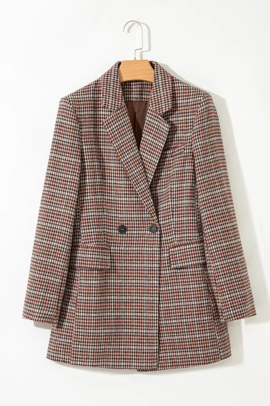 Brown Houndstooth Lapel Collar Blazer sold by eAura