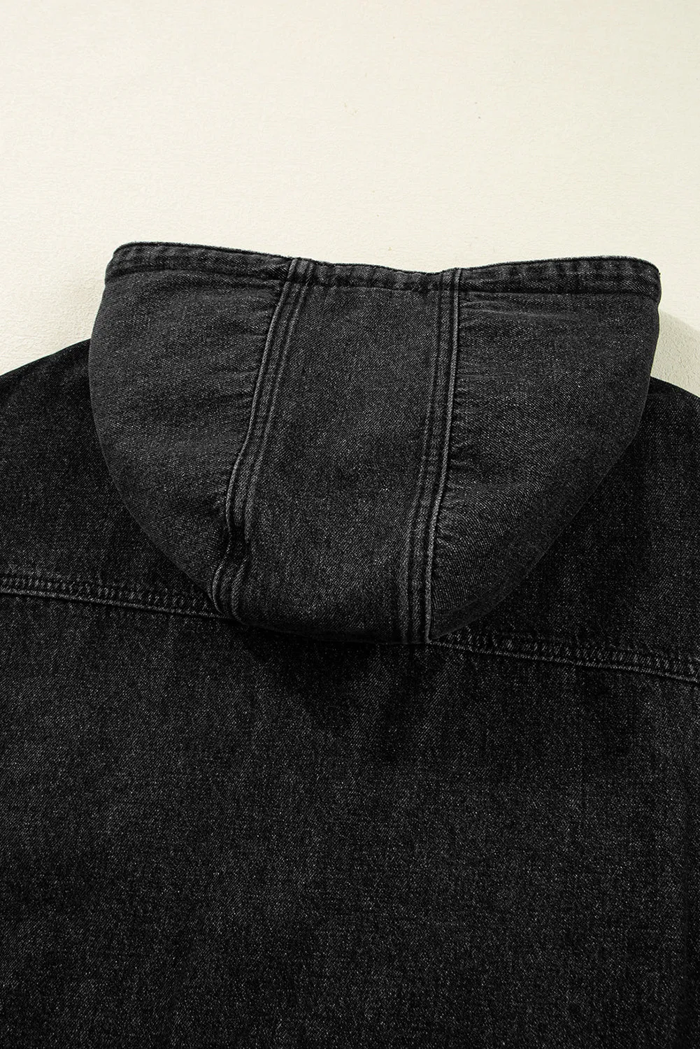 Black Big Chest Pocket Drop Shoulder Hooded Denim Jacket sold by eAura product image thumbnail 3