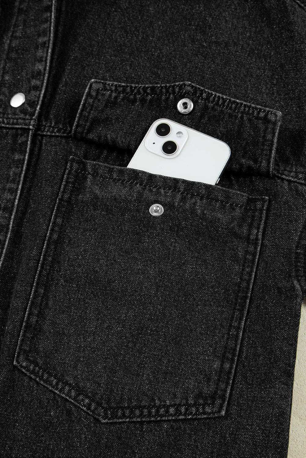 Black Big Chest Pocket Drop Shoulder Hooded Denim Jacket sold by eAura product image thumbnail 5