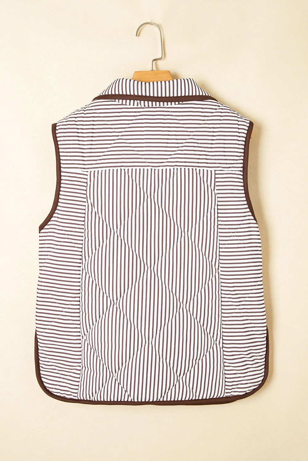 Brown Stripe Contrast Trim Snap Button Collared Vest sold by eAura product image thumbnail 2