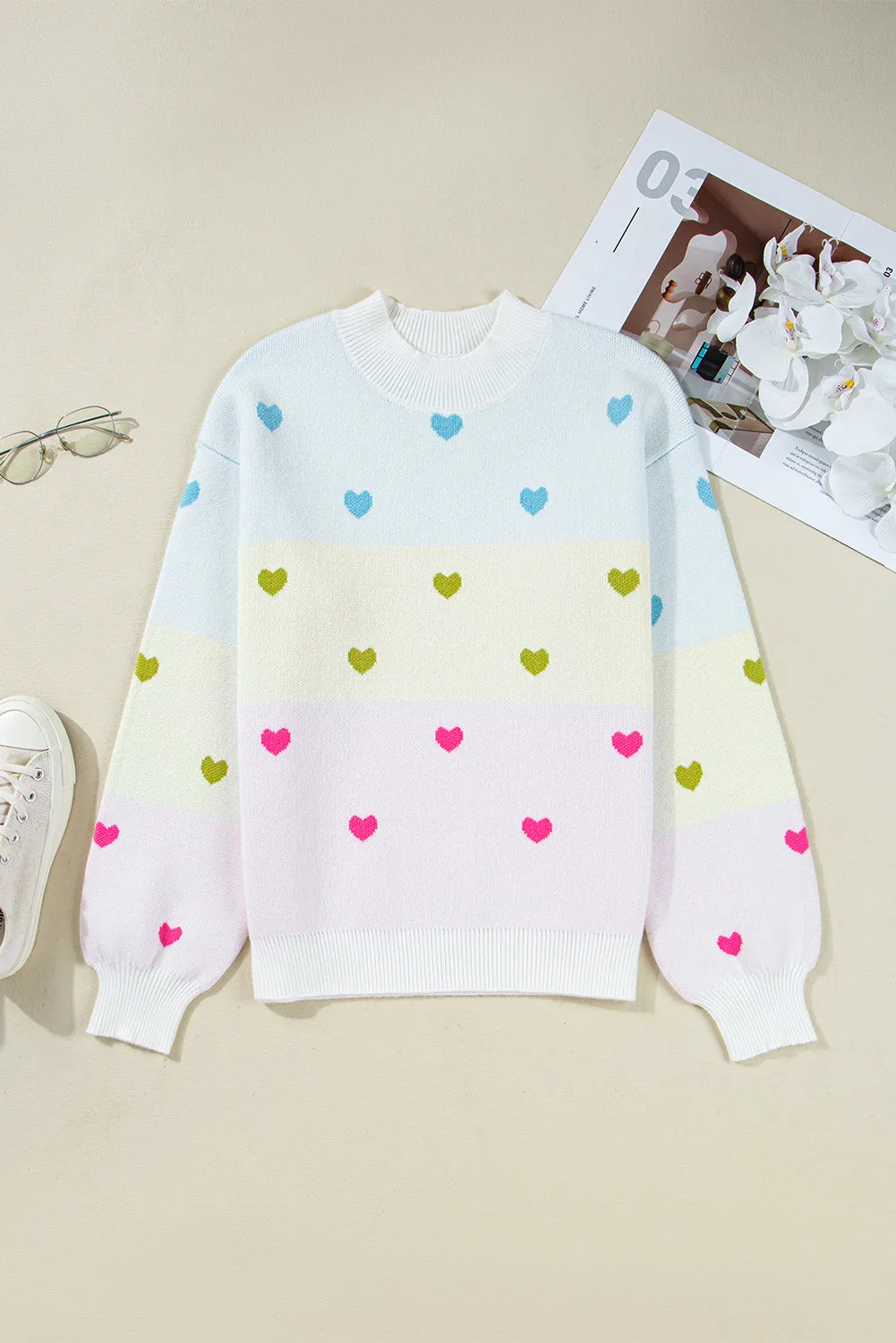 Heart Pattern Knit High Neck Baggy Sweater sold by eAura