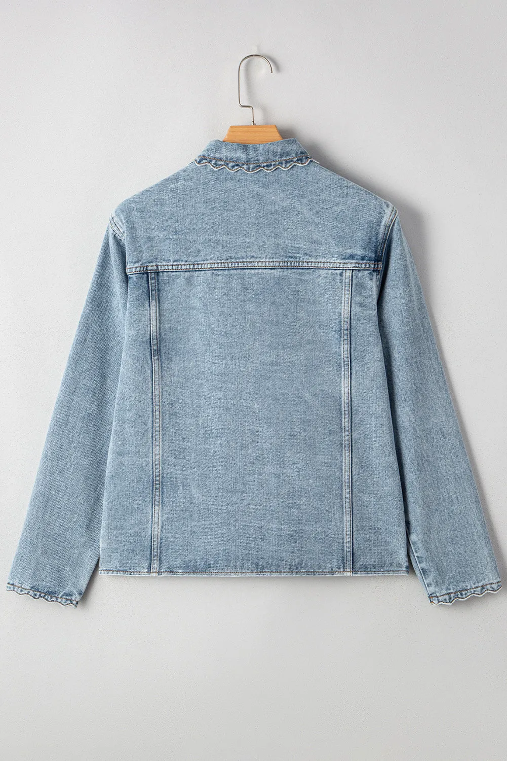 Scallop Trim Collar Patched Pocket Button Up Denim Jacket sold by eAura product image thumbnail 2