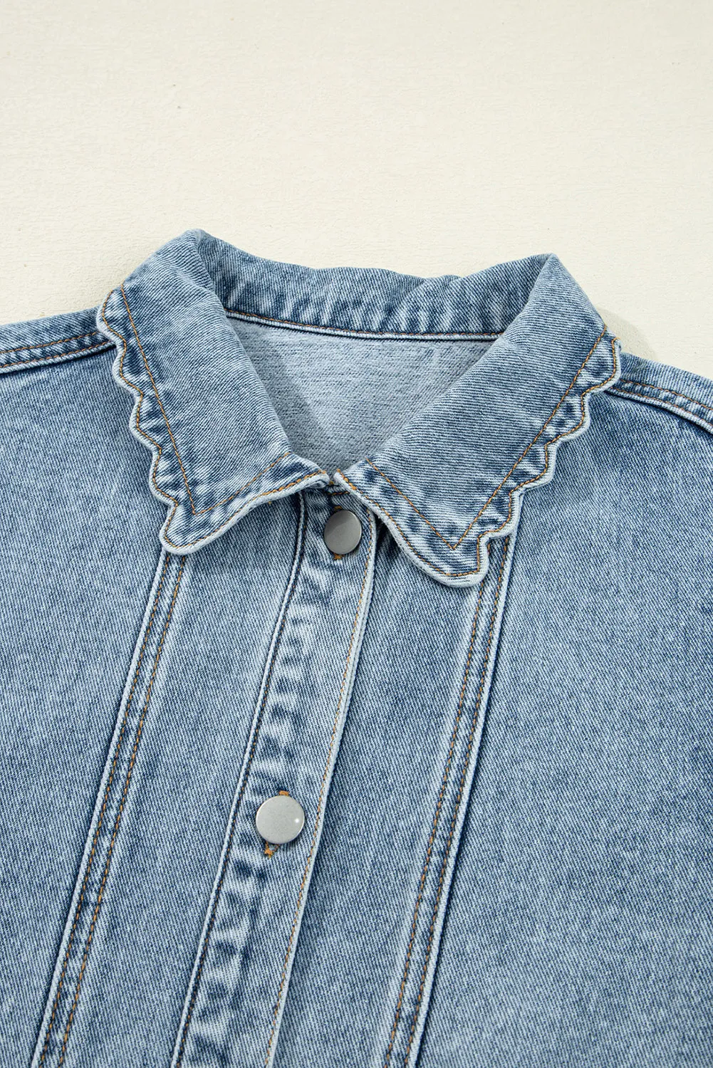 Scallop Trim Collar Patched Pocket Button Up Denim Jacket sold by eAura product image thumbnail 3
