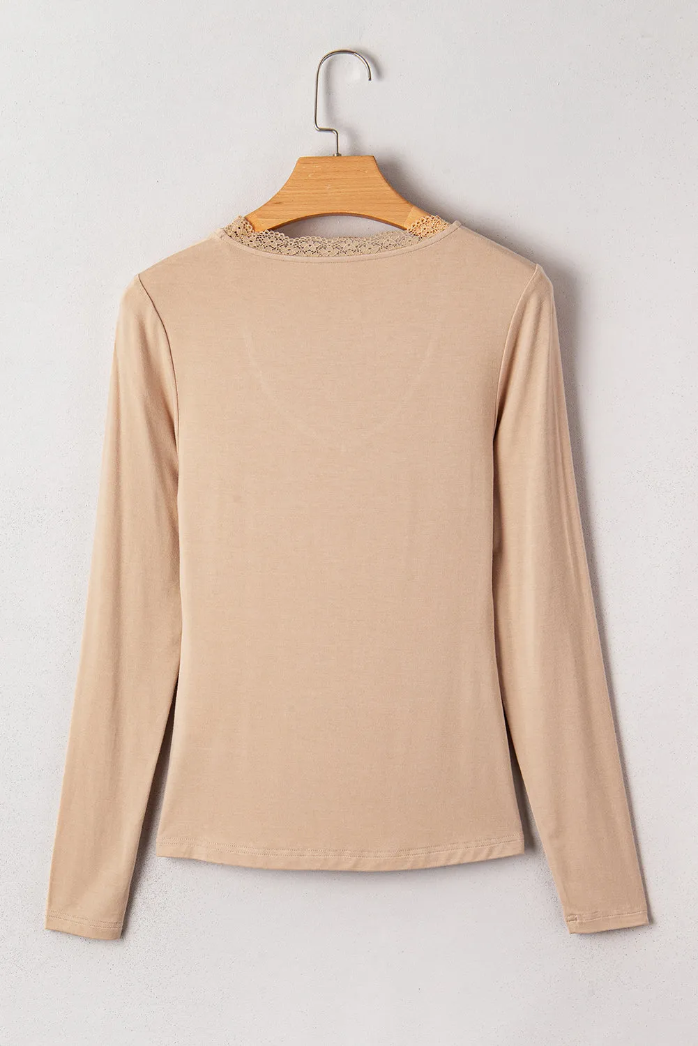 Lace-trimmed Sweetheart Neckline Ruched Detail Long Sleeve T-shirt sold by eAura product image thumbnail 2