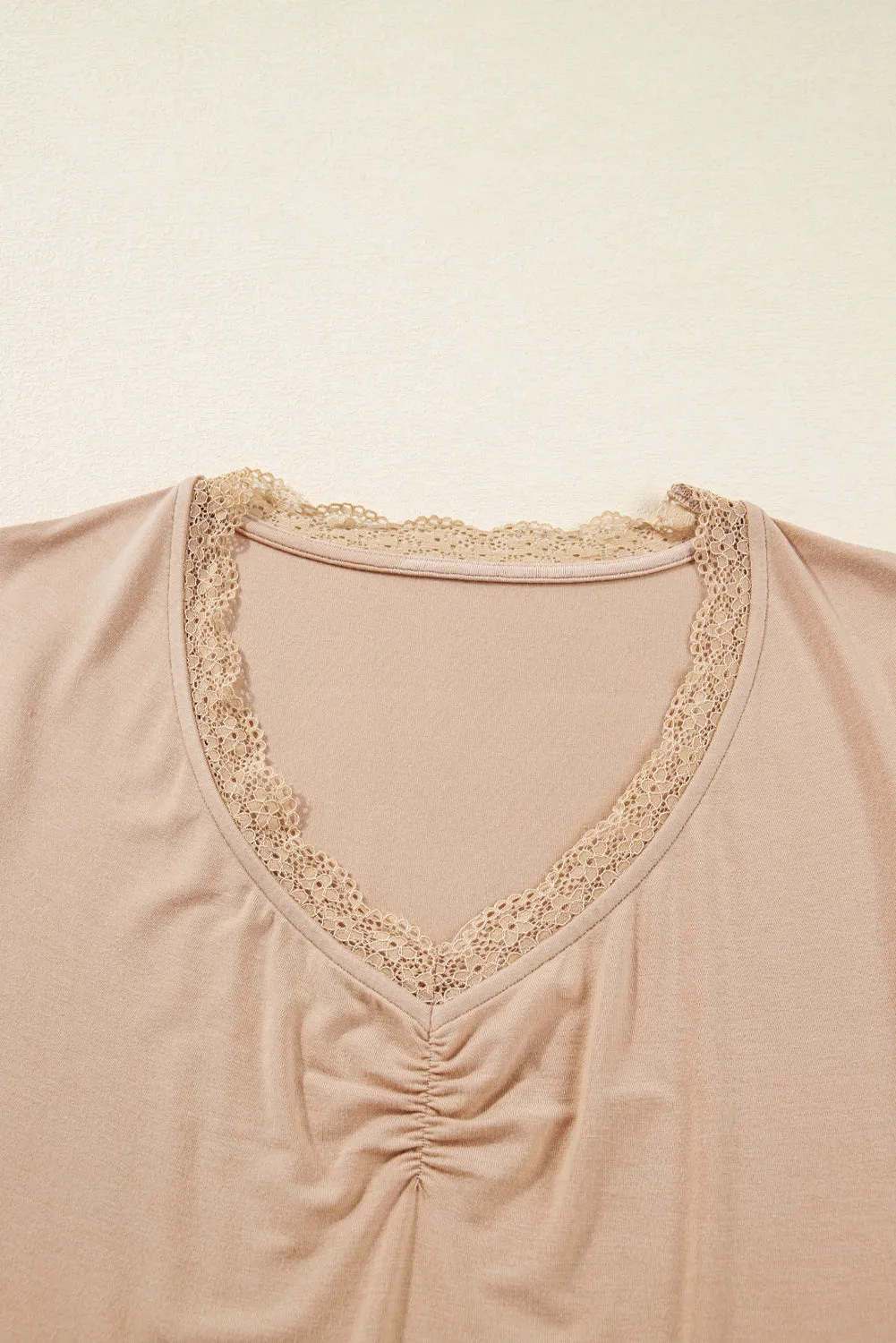 Lace-trimmed Sweetheart Neckline Ruched Detail Long Sleeve T-shirt sold by eAura product image thumbnail 3
