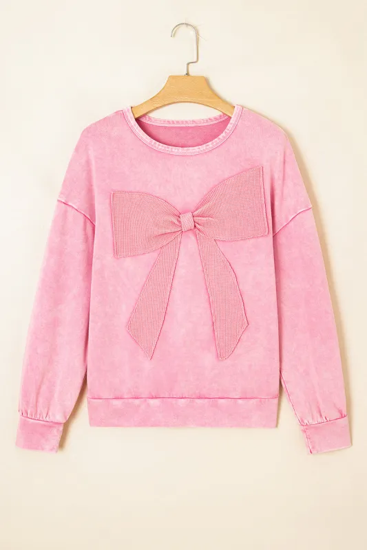 Mineral Wash Big Bow Patchwork Pullover Sweatshirt sold by eAura