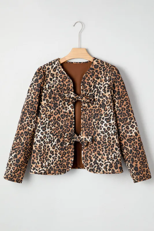 Leopard Quilted Tie Front Jacket sold by eAura