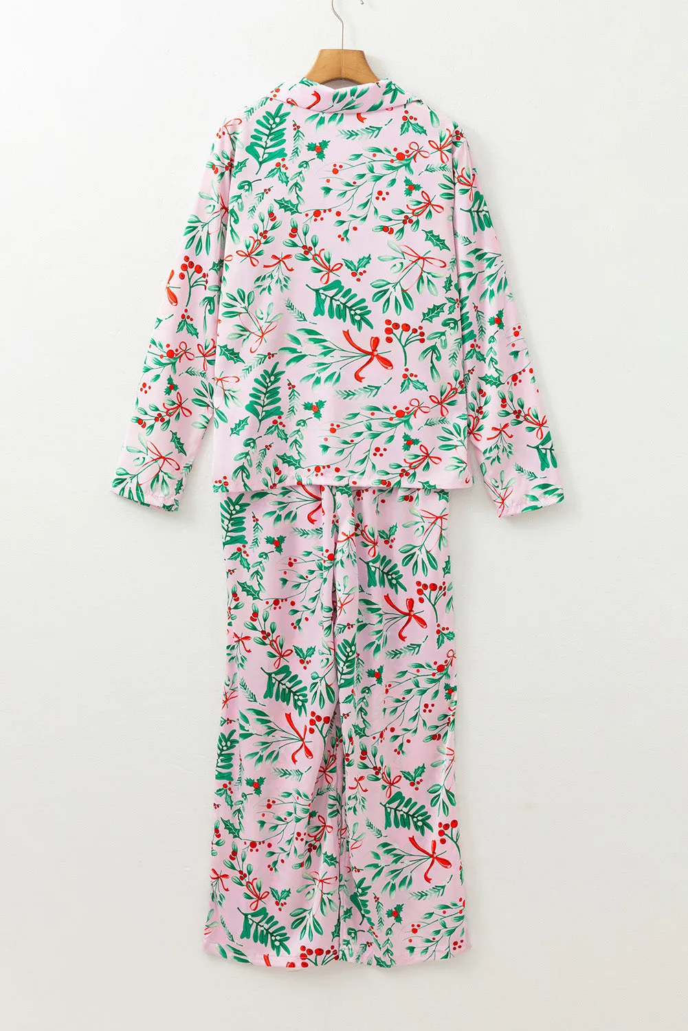 Pink Christmas Berries Print Satin Long Sleeve Pyjama Set sold by eAura product image thumbnail 4